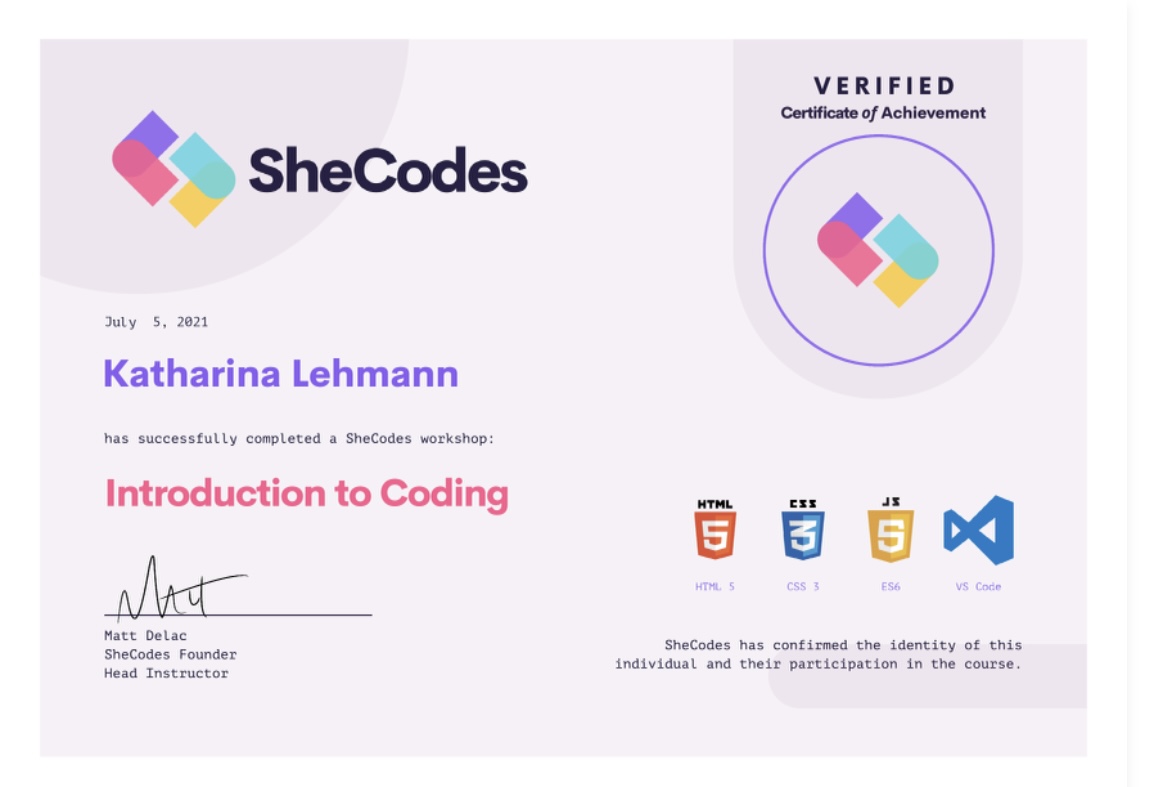 SheCodes Basic Certificate